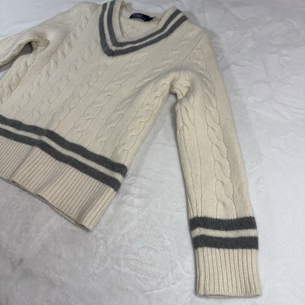 Polo Ralph Lauren The Iconic Cricket Sweater Womans MD Wool Cashmere Cream Gray - Picture 7 of 15